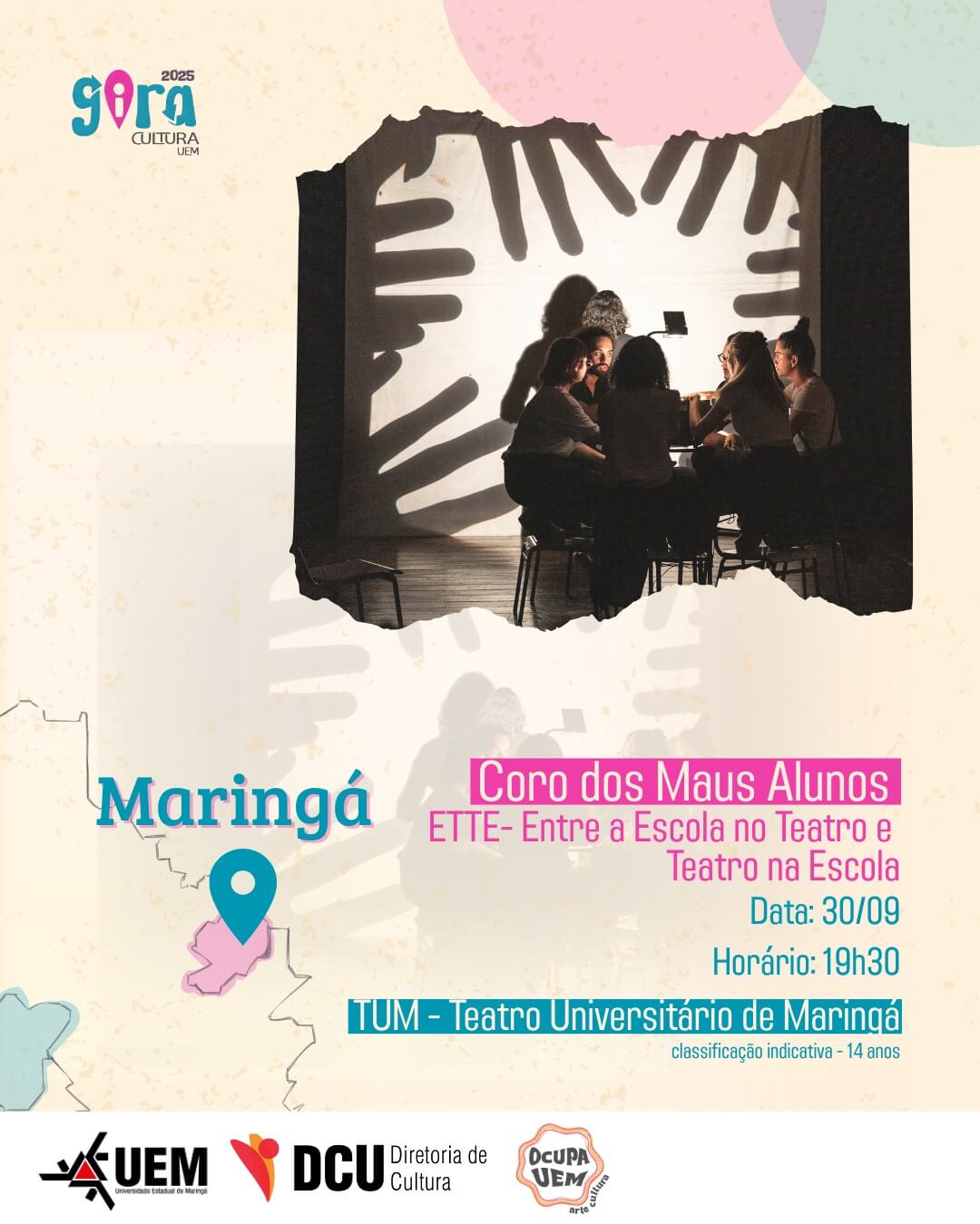 Capa de post: Diretoria de Cultura da UEM promove apresentação teatral gratuita em no Teatro da UEM