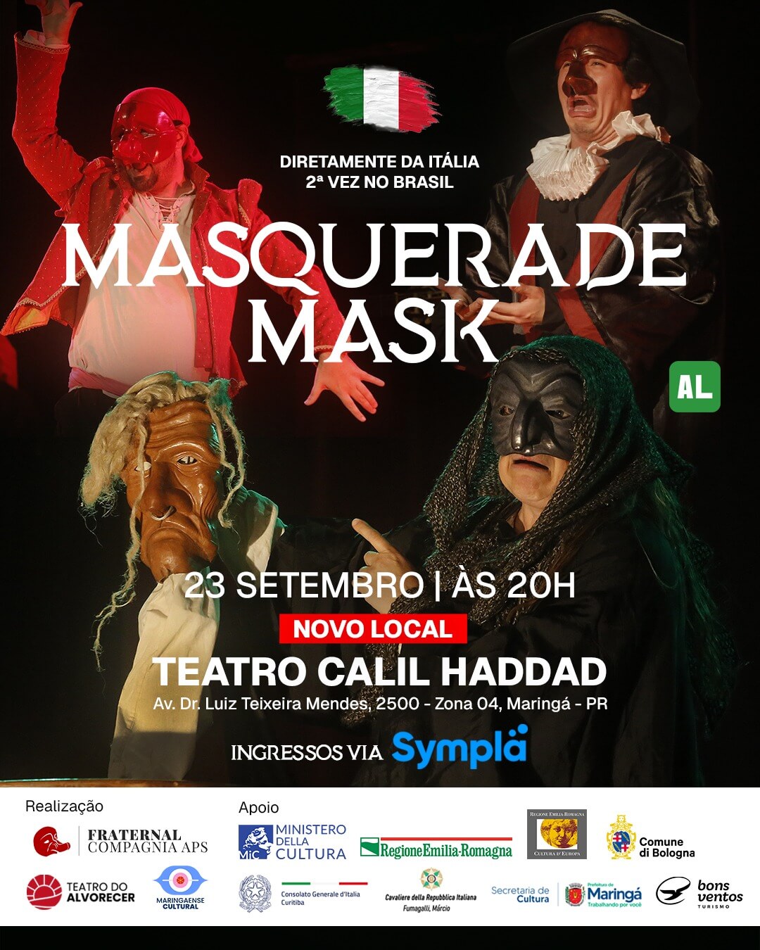 Capa de post: Espetáculo “Masquerade Mask” leva Commedia dell’Arte ao Teatro Calil Haddad