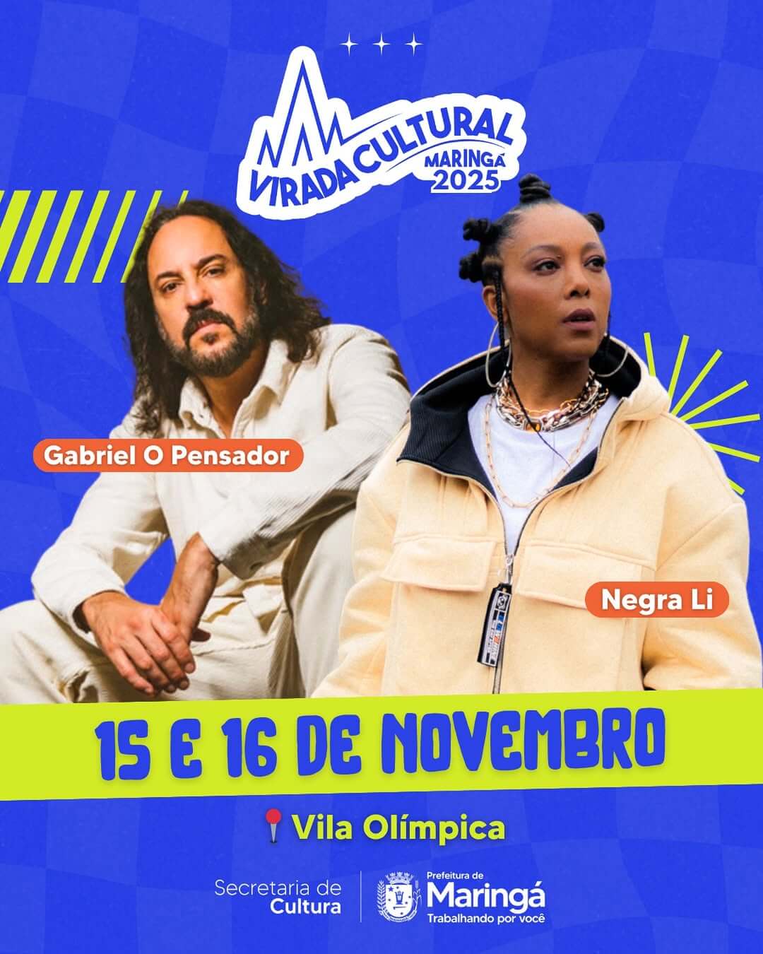 Capa de post: Virada Cultural de Maringá recebe Gabriel O Pensador e Negra Li