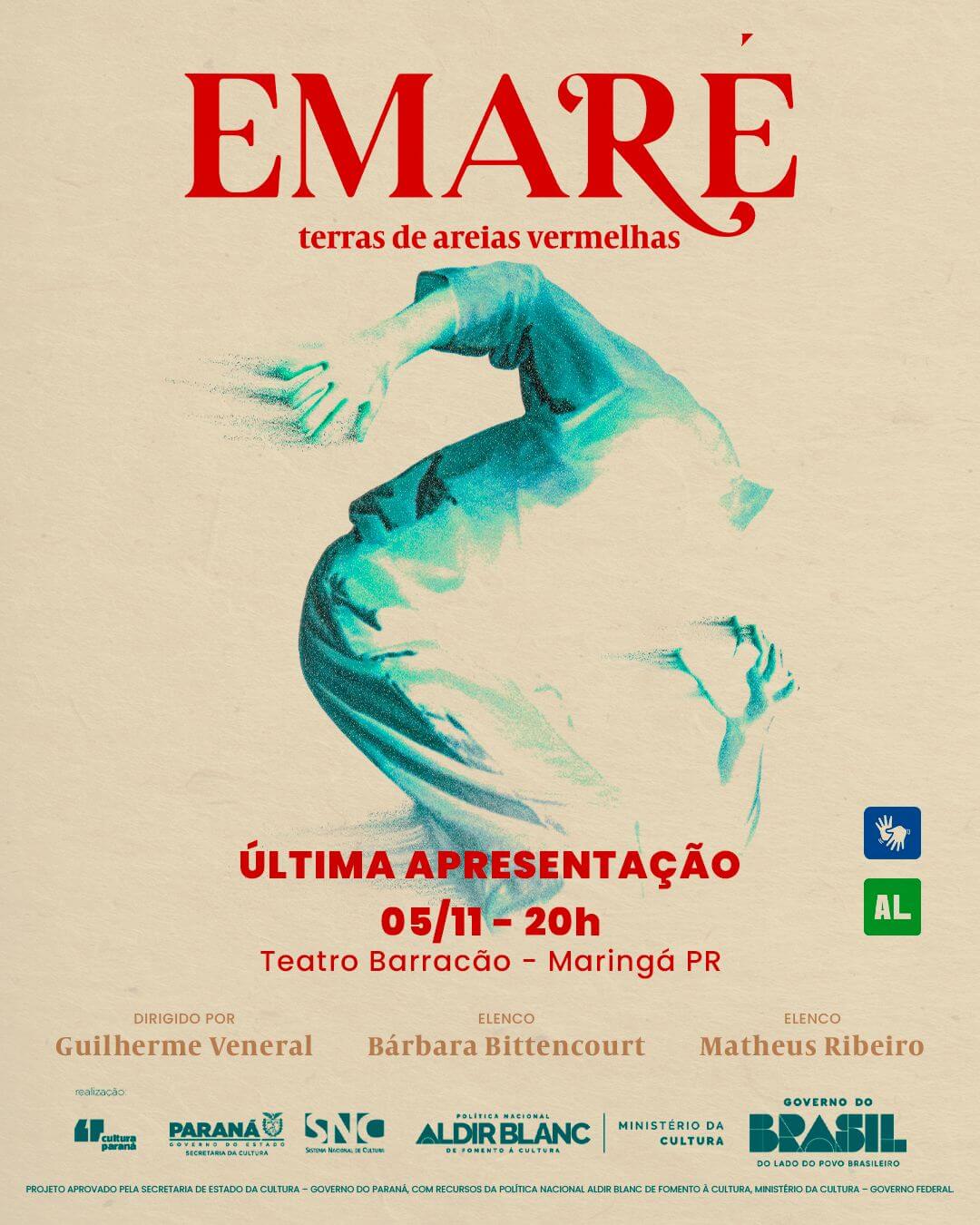 Capa de post: Espetáculo “Emaré - Terras de Areias Vermelhas” encerra circulação com apresentação gratuita em Maringá
