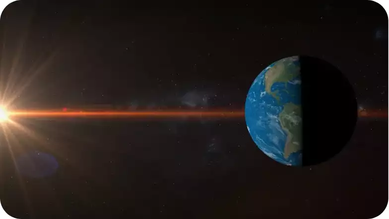 Raios solares incidindo sobre a Terra durante o equinócio.